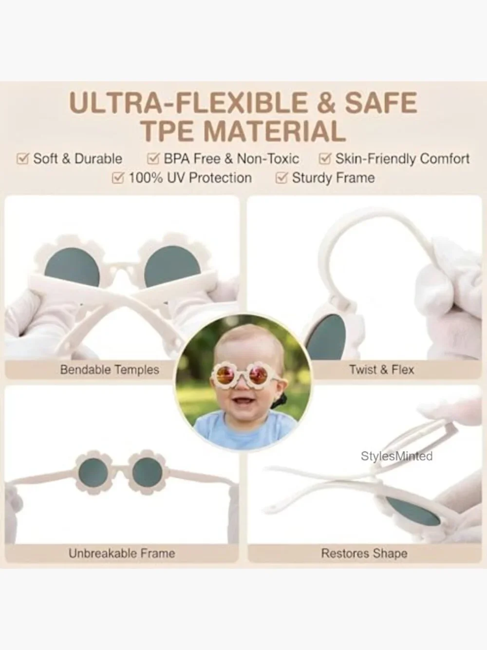 Polarized Baby Sunglasses with Strap Unbreakable Infant UV400 Protection 0-12